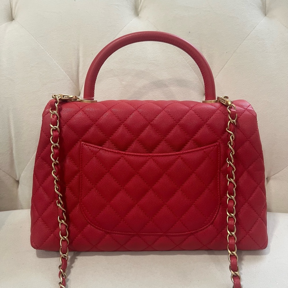 ❤️Coco Chanel Top handle Red Quilted Caviar Bag - Picture 3 of 16